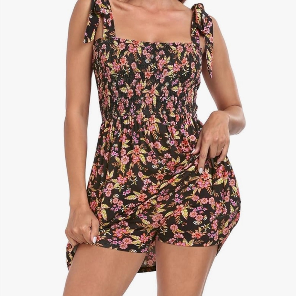 Floral Smocked Dress with Tie Straps